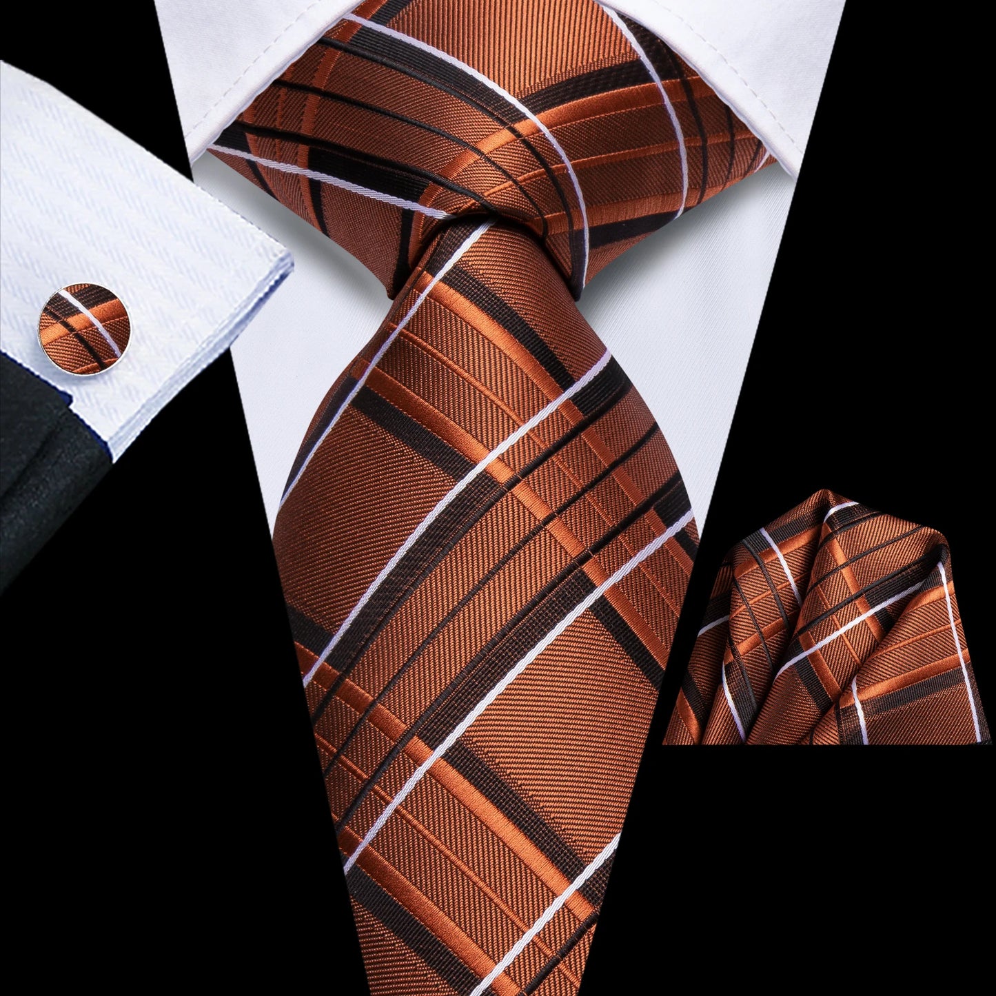 Hi-Tie Plum Color Pliads Mens Fashion Necktie Handkerchief Cufflinks for Tuxedo Classic Tie Man Gift Valentine's Day