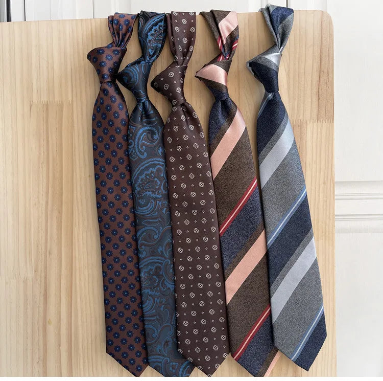 British Italian Style 8CM Formal Ties For Men Business Striped Floral White Brown Neckties Luxury Silk Neck Ties Wedding Cravat