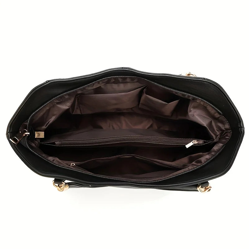 Elegant Women's Large Capacity Handbag，Shoulder Bag - With detachable shoulder straps，Chic champagne color handbag，Work Bag