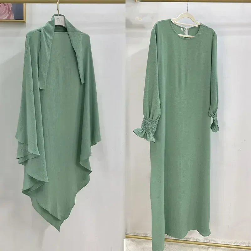 Abaya and Khimar Set Jilbab 2 Piece Ramadan Long Hijab Dress Muslim Prayer Clothes Jilbabs for Women Turkey Islam Dubai Outfit
