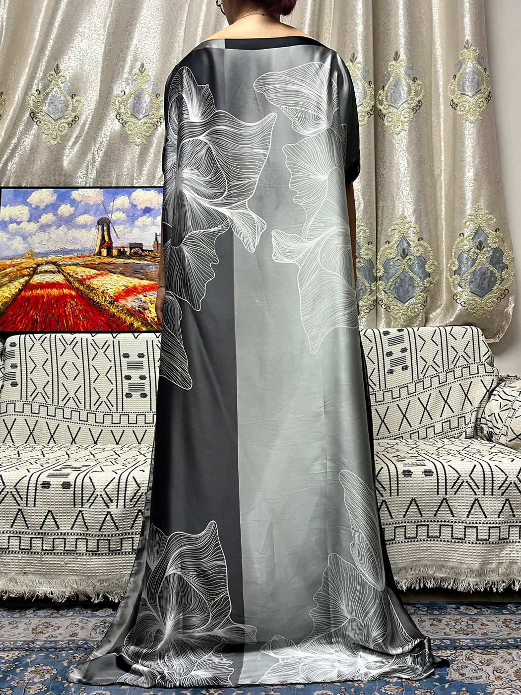 Abayas For Women 2023 Printed Silk Soft Loose Femme Robe Muslim Summer Fashion Clothing African Islam Woman Dresses With Turban