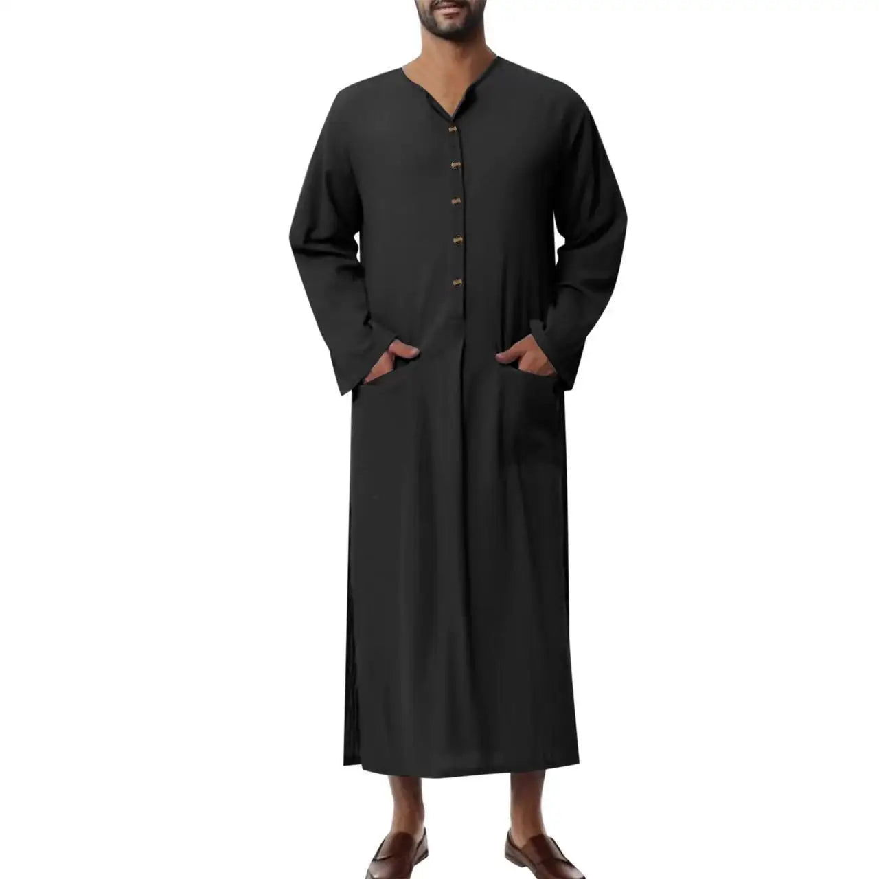 Jubba Thobe Islamic Arabic Kaftan Men Linen Cotton Solid Short Sleeve Hooded Robes Dubai Middle East Muslim Clothes Abaya Homme