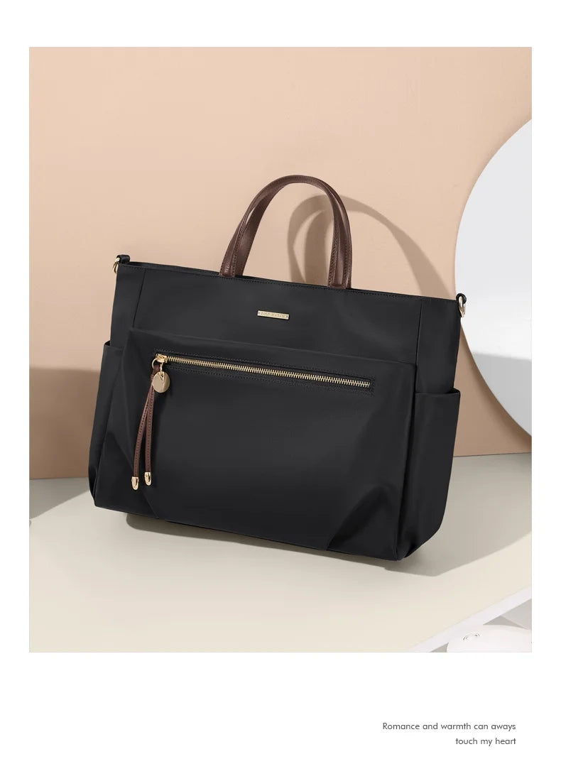 GOLF Women's Handbag Elegant Briefcase Tote Woman Business Leather Handle Nylon Lightweight 15 inch Shoulder Bag Multi Pockets