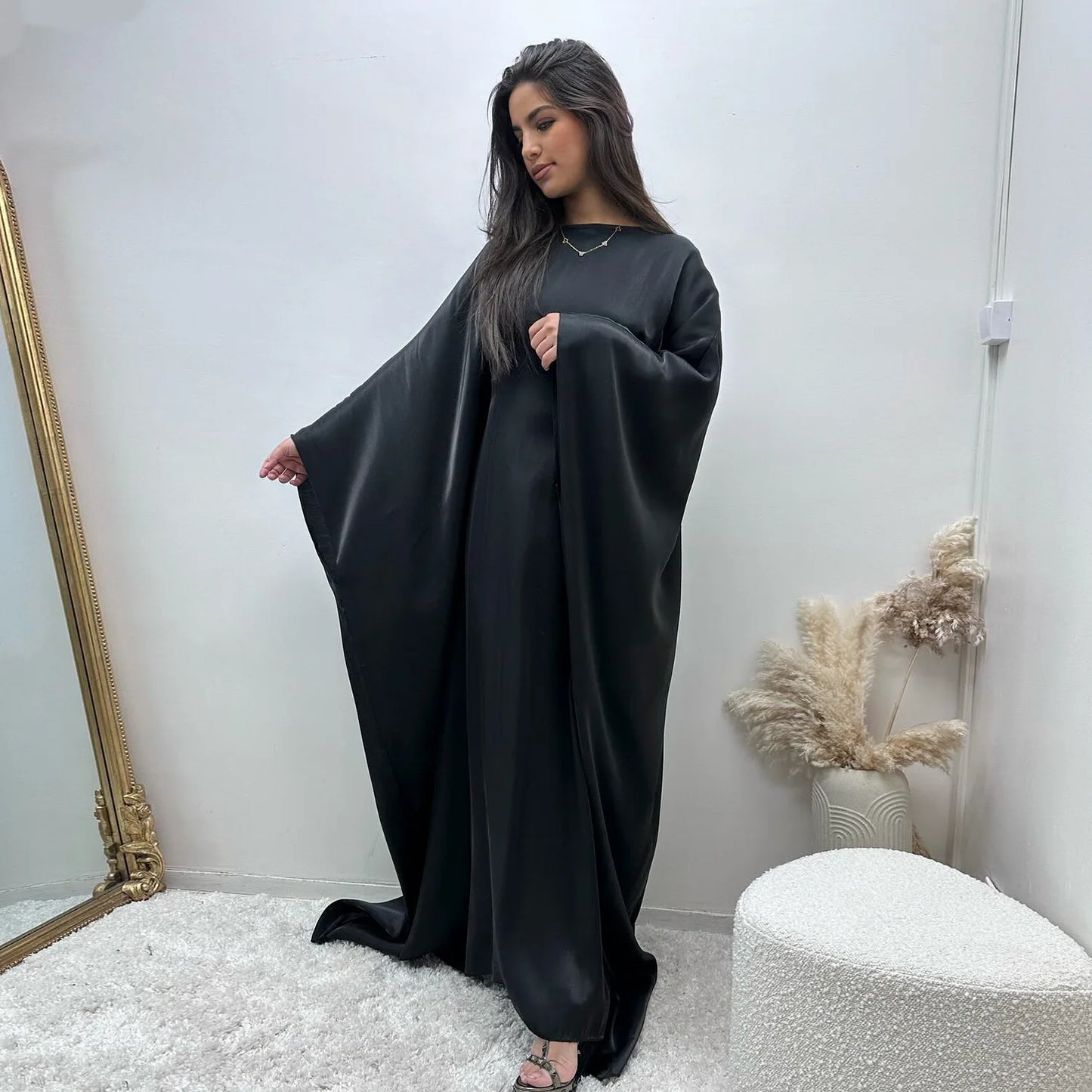 Ramadan Summer Batwing Sleeve Satin Butterfly Abaya Islam Muslim Maxi Dress Kebaya Women Kaftan Robe Musulmane Femme Vestidos