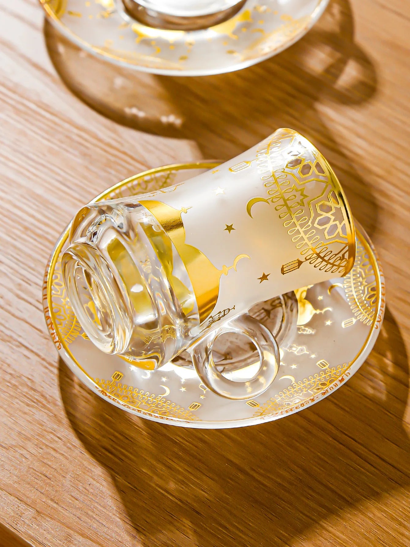 6 Pack Creative Transparent Glass Mug Hot Gold Embossed Flower Glass Coffee Latte Mug