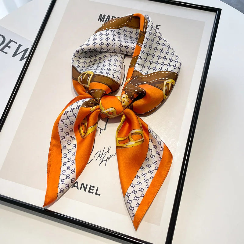 Handkerchiefs Hair Silk Scarf 70*70cm Print Satin Big Square Silk Scarves Shawls For Women Luxury Brand Designer Hijab Headband