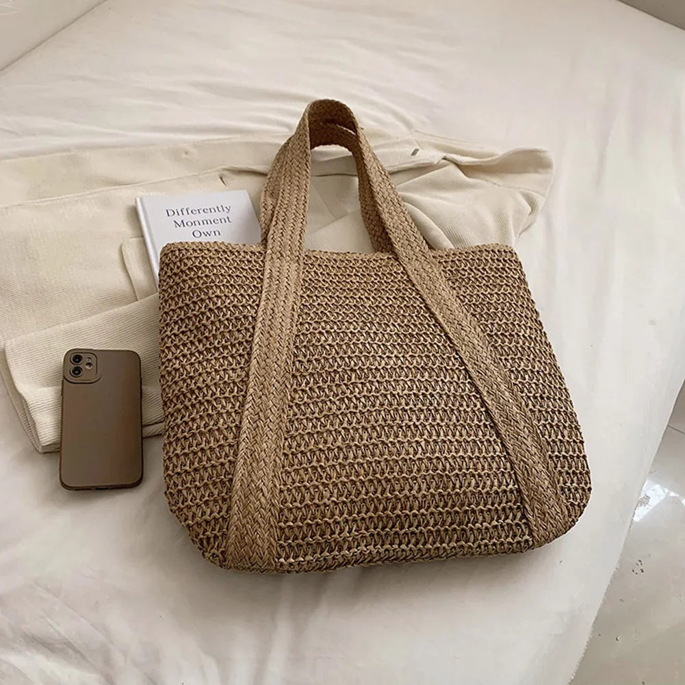 Straw Bag for Women Handmade Woven Shoulder Bag Large Capacity Tote Bags with Pendant Armpit Bag Top-handle Handbag Purse