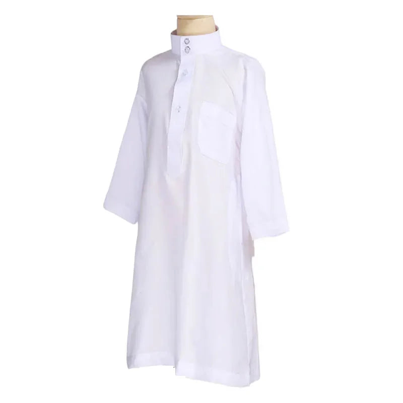 Islamic Kaftan Children Jubba Thobe Muslim Boys Abaya Kids Burqas White Arab Stand Collar Long Sleeved Robe