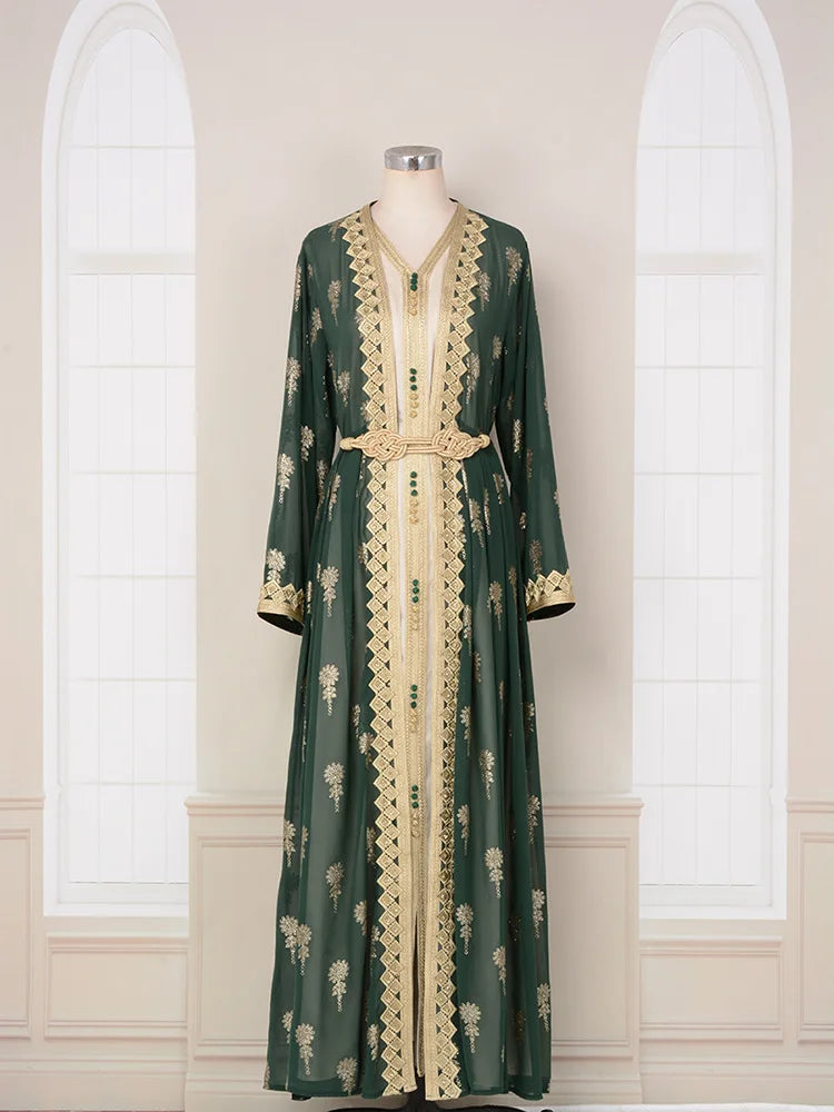 2026 New Women's Cardigan Vest Two-Piece Dress Middle Eastern Arabic Robe