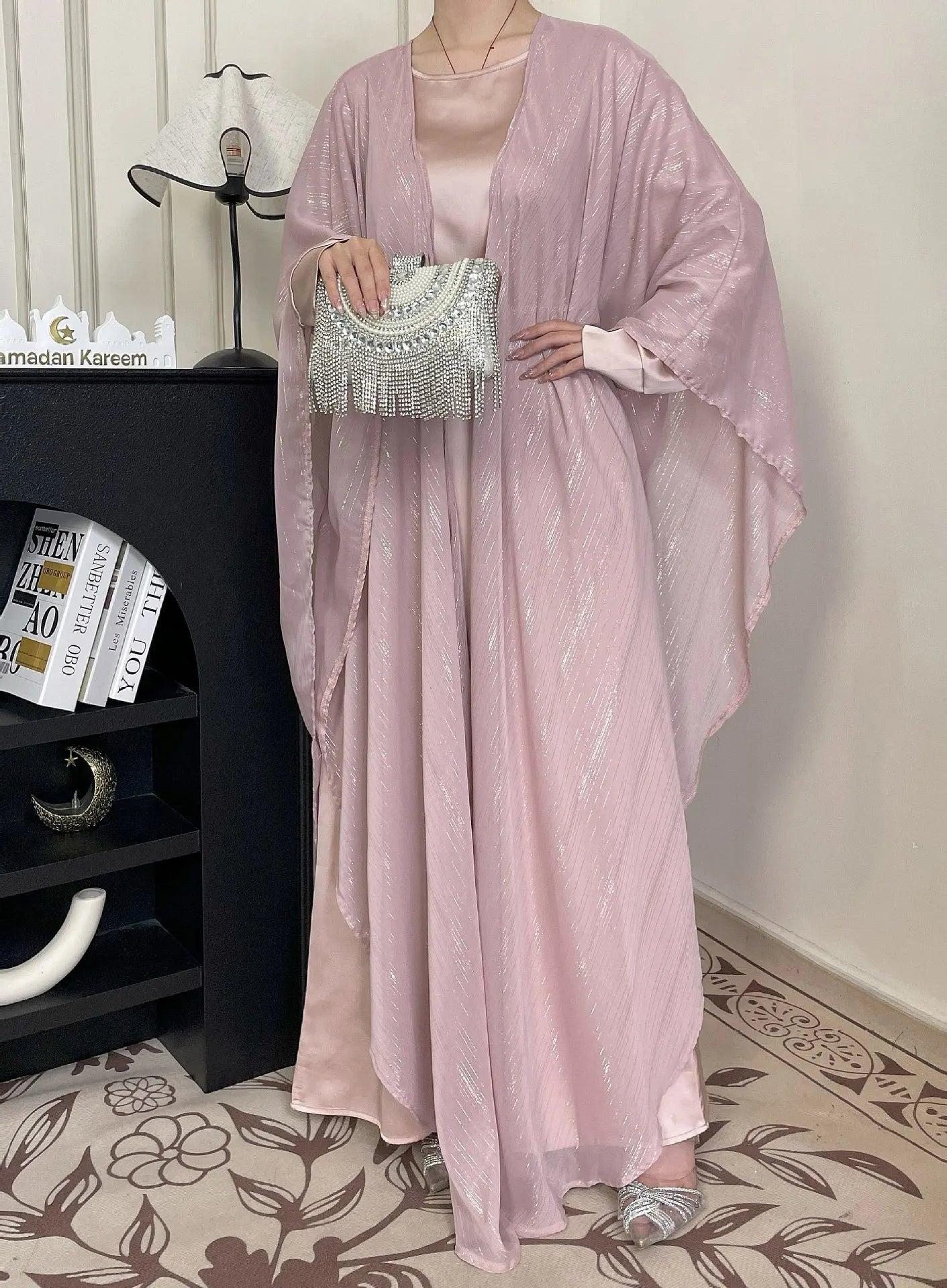 Eid Dress Suit Open Abaya Women Cardigan Dresses 2 Piece Set Jalabiya Muslim Ramadan Dubai Kaftan Party Vestidos Robe Morocco