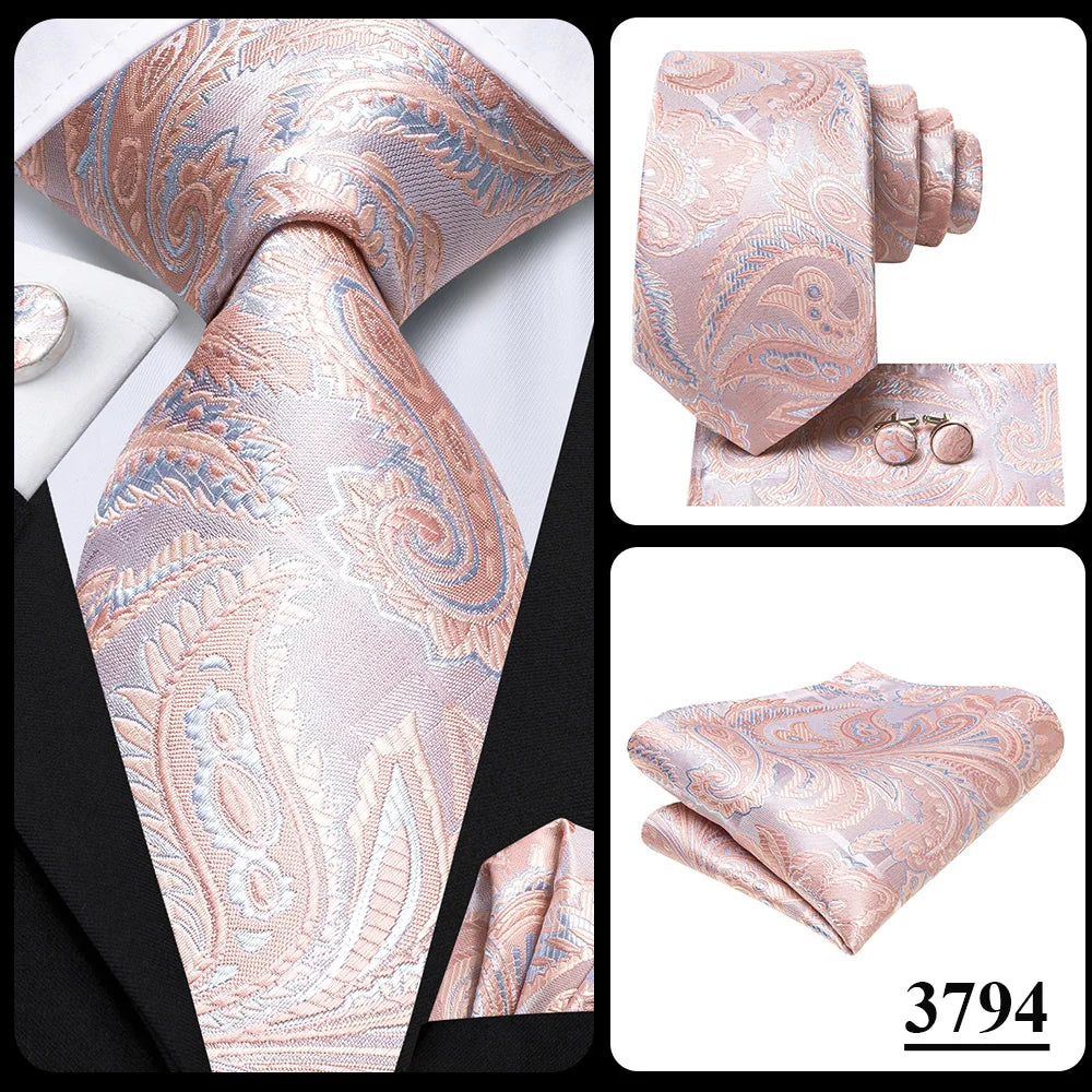 Hi-Tie Teal Green Floral Mens Fashion Necktie Handkerchief Cufflinks for Tuxedo Accessory Classic Silk Luxury Tie for Man Gift