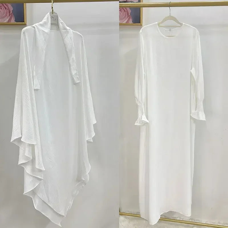 Abaya and Khimar Set Jilbab 2 Piece Ramadan Long Hijab Dress Muslim Prayer Clothes Jilbabs for Women Turkey Islam Dubai Outfit