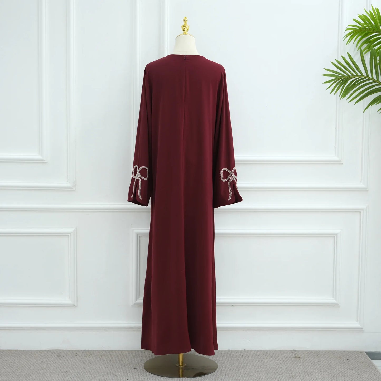 Women Eid Dress Diamond Bow Muslim Abaya Kaftan Arab Long Robe Vestidos Largos Morocco Long Robe Elegant Party Dresses Caftan