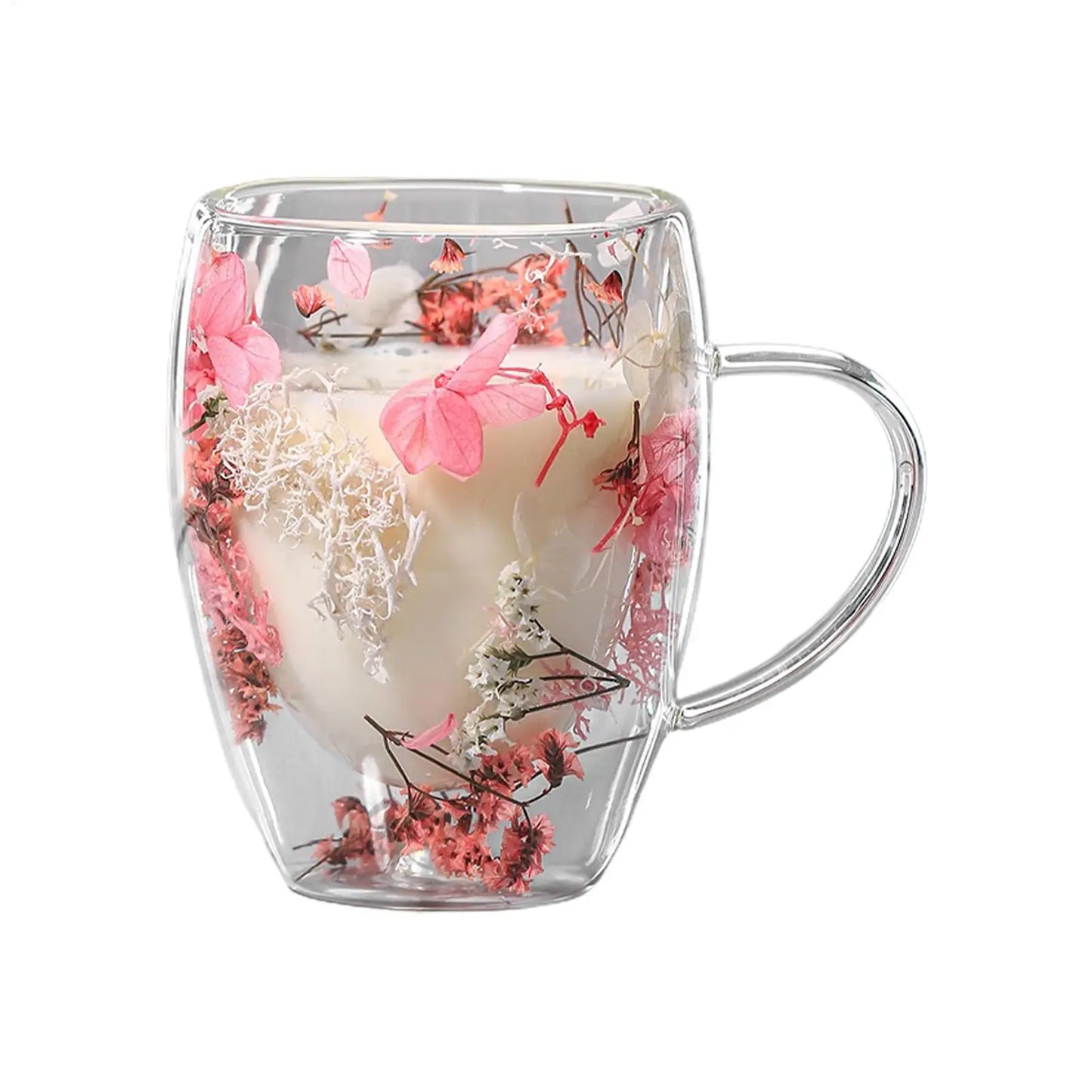350ml Creative Double Wall Coffee Mug Dried Flower Filler Glass Cup  High Borosilicate Glass Cup Heat Resistant Tea Coffee Mug