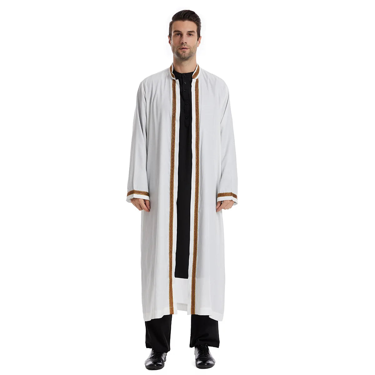 Elegant Bisht for Men Arabic Thobe Outer Robe Fashion Embroidery Islamic Jubba Kaftan Formal Ceremony Wear
