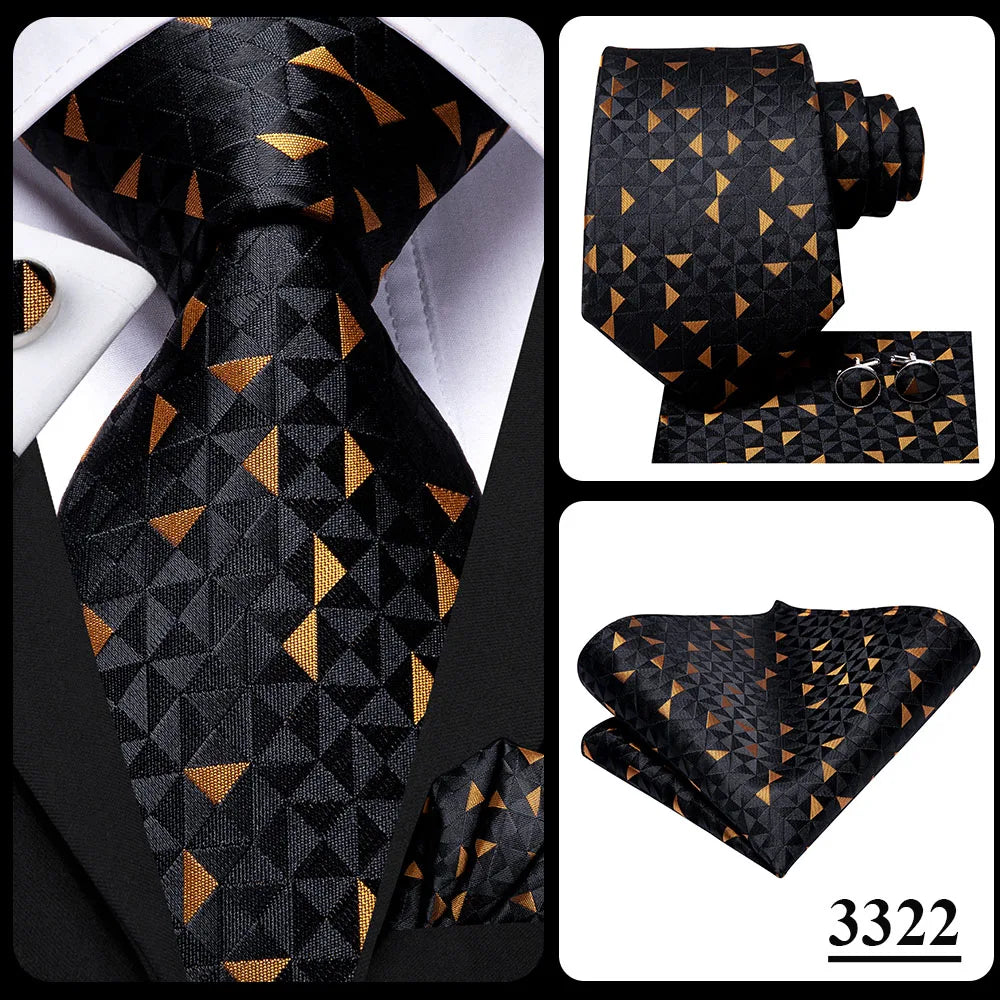 Hi-Tie Psialey Black Gold Silk Elegant Tie For Men Groom Wedding Men Necktie Pocket Square Cufflink Accessory Wholesale Designer