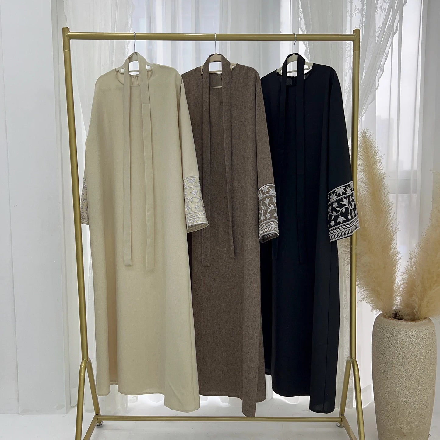 Abaya Simple Embroidery Outwear Eid Ramadan Dress Abayas Muslim Dresses Kaftan Dubai Women Prayer Robe Clothes Women With Belt