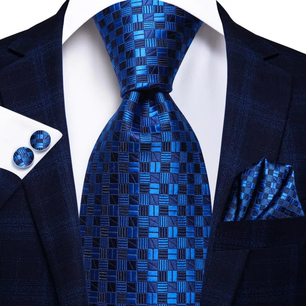 Hi-Tie Blue Business Solid Silk Men's Tie NeckTie 8.5cm Ties for Men Formal Luxury Wedding High Quality Gravata