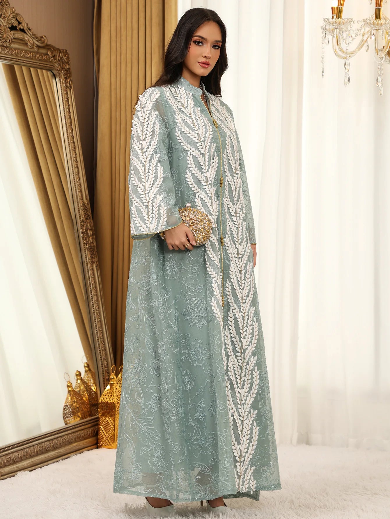 Eid Mesh Dress Women Abaya Party Dress Women Jalabiya Gorgeous Embroidery Saudi Arab Sequins Muslim Ramadan Vestidos Largos Robe
