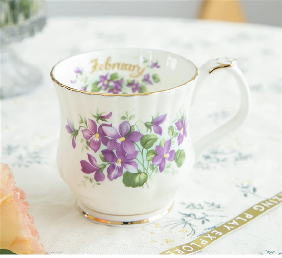 Retro Coffee Mug Ceramic Exquisite Seasonal Flower Printed Couple Cup Bone China Creative Gift Home Drinkware Breakfast Milk Mug
