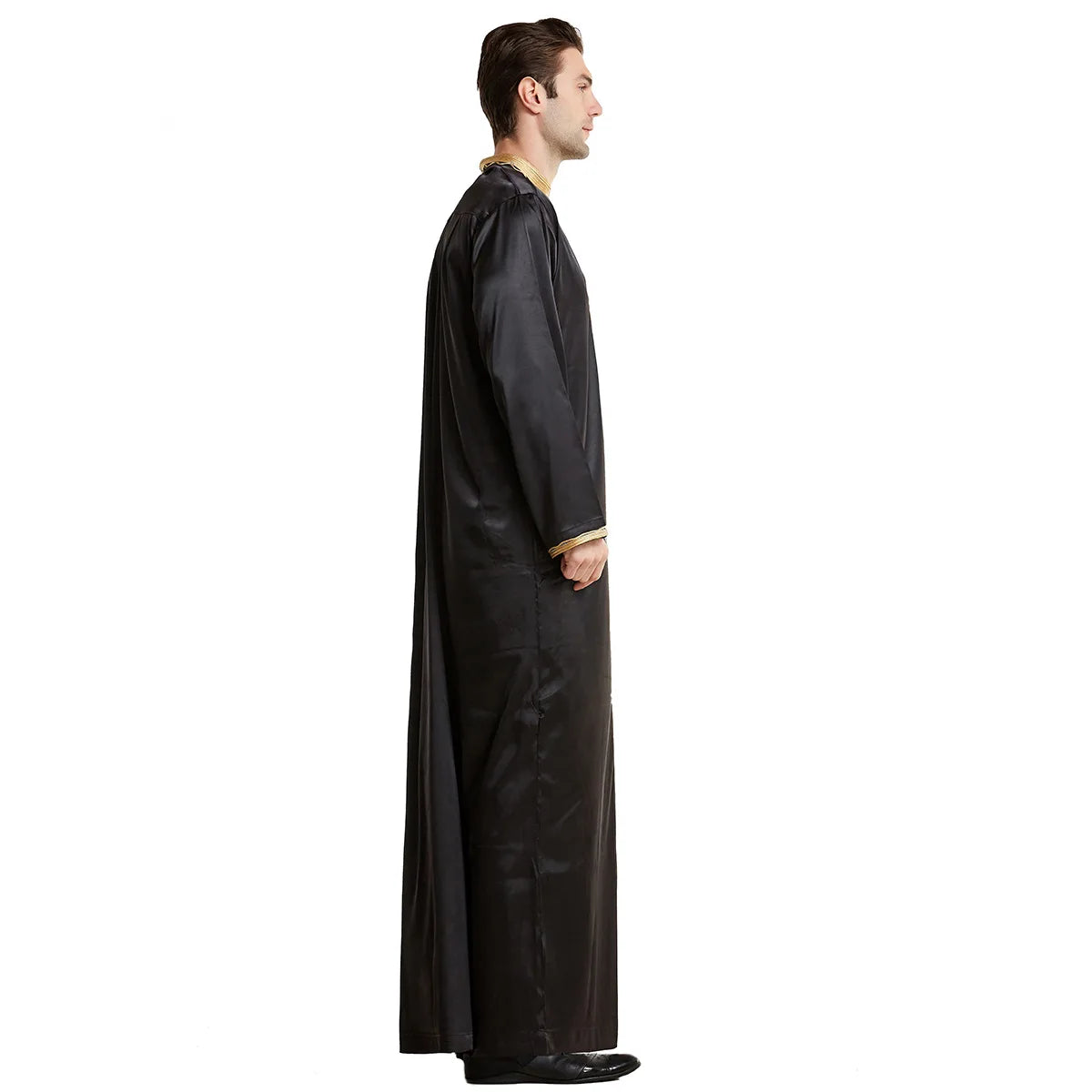 1pcs/lot man fashion embroidery muslim long robe man stand collar long sleeve jubba thobe