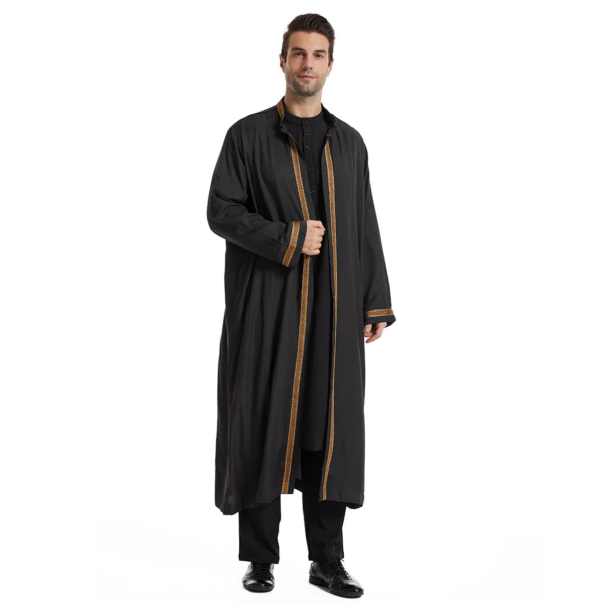 Elegant Bisht for Men Arabic Thobe Outer Robe Fashion Embroidery Islamic Jubba Kaftan Formal Ceremony Wear