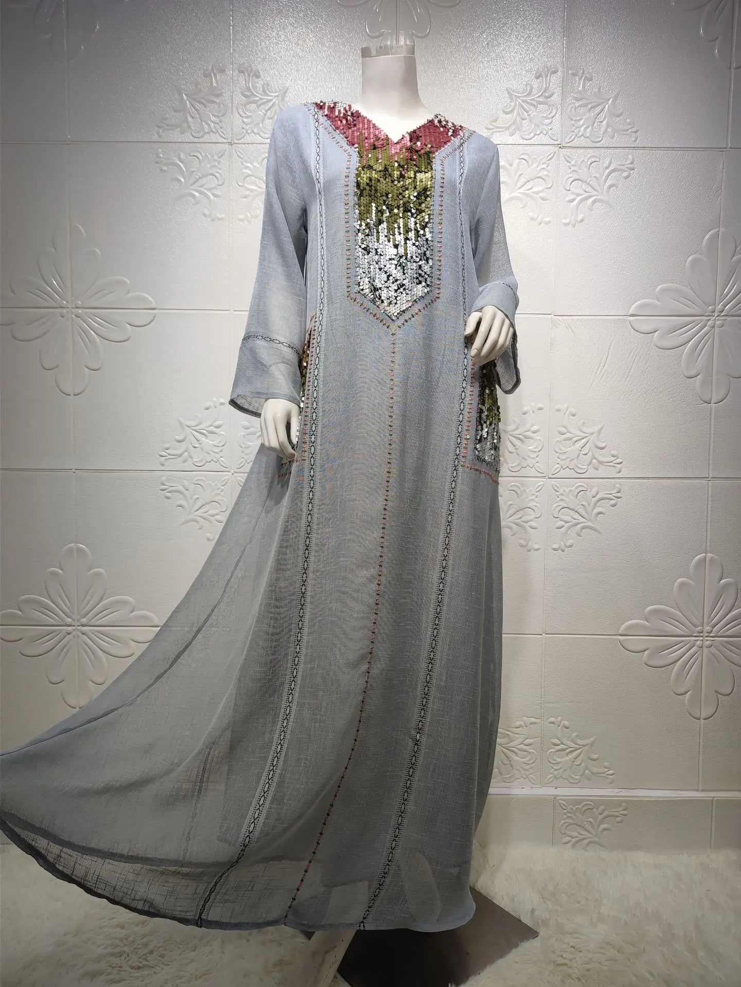 Eid Muslim Party Dress for Women Abaya Sequins Maxi Evening Long Dresses Jalabiya Morocco Dubai Abayas Kaftan Vestidos Long Robe