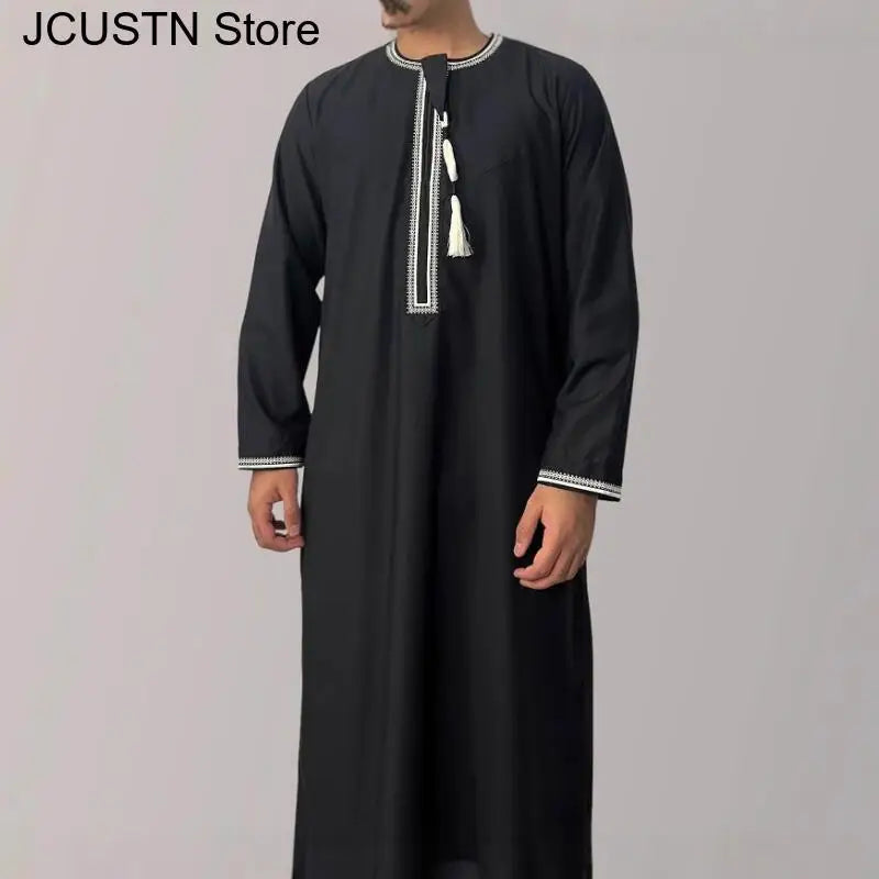 Muslim Men Long Sleeve Pullover Dress Aman Abaya Jubba Thobe for Men Saudi Arab Kaftan Islam Clothing Rayer Robe Afghan Male