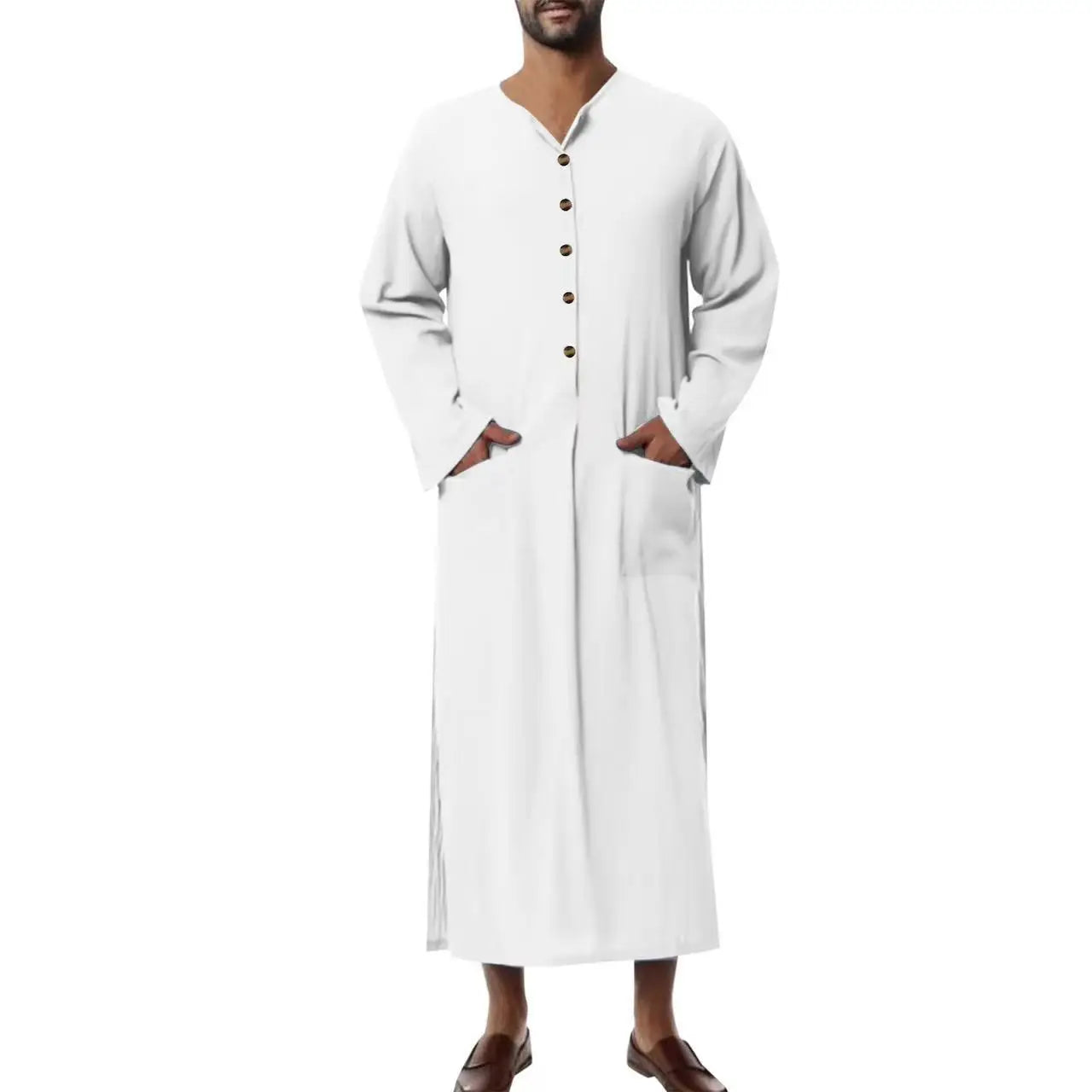 Jubba Thobe Islamic Arabic Kaftan Men Linen Cotton Solid Short Sleeve Hooded Robes Dubai Middle East Muslim Clothes Abaya Homme