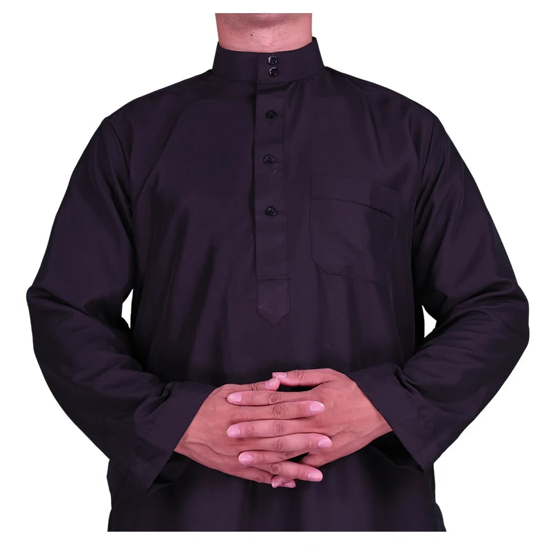 Men Casual Loose Kaftan Muslim Thobe Jubba Dishdasha Thawb Islamic Dress Abaya Arab Plain Color Robe