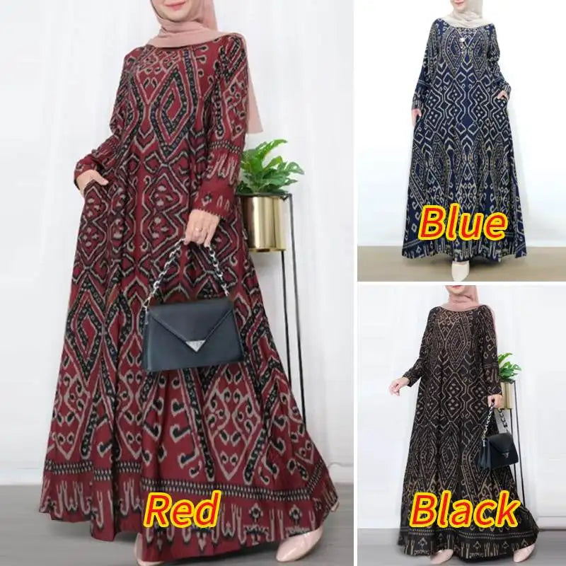 ZANZEA Elegant Maxi Dress Fashion Turkey Muslim Abaya Robe Femme Vintage Long Sleeve Kaftan Printed Vestidos IsIamic Clothing