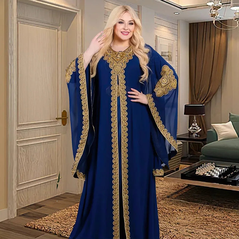 Iootiany Adult Women Muslim Clothing Elegant African Trumpet Sleeve Dress Robe Dubai Türkiye Middle East Chiffon Wedding Dress