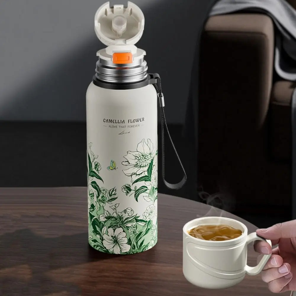 620ml Flower Pattern Thermos Bottle with Filter Stainless Steel Travel Mug Large-capacity Double Wall Thermal Cup Travel