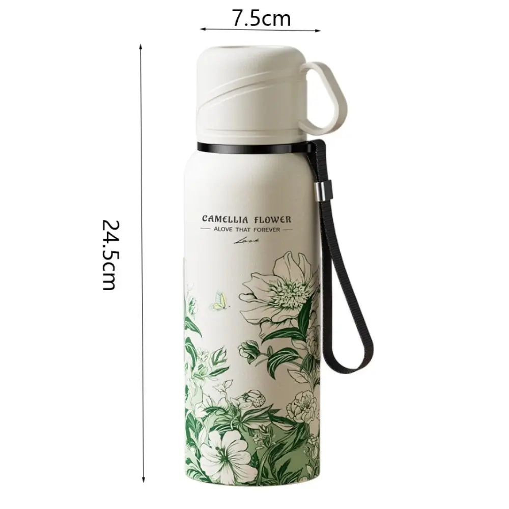 620ml Flower Pattern Thermos Bottle with Filter Stainless Steel Travel Mug Large-capacity Double Wall Thermal Cup Travel