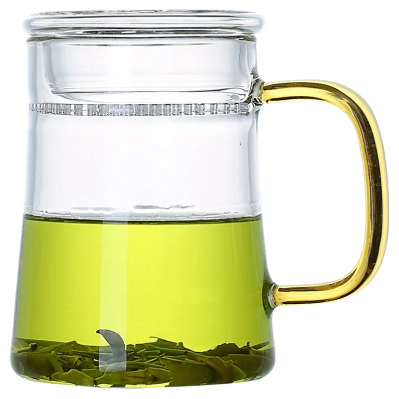 Heat-Resistant Glass Teacup with Filter, Flower Tea Cup, Office Drinkware Mugs with Cover and Infuser, Easy Using Teaware