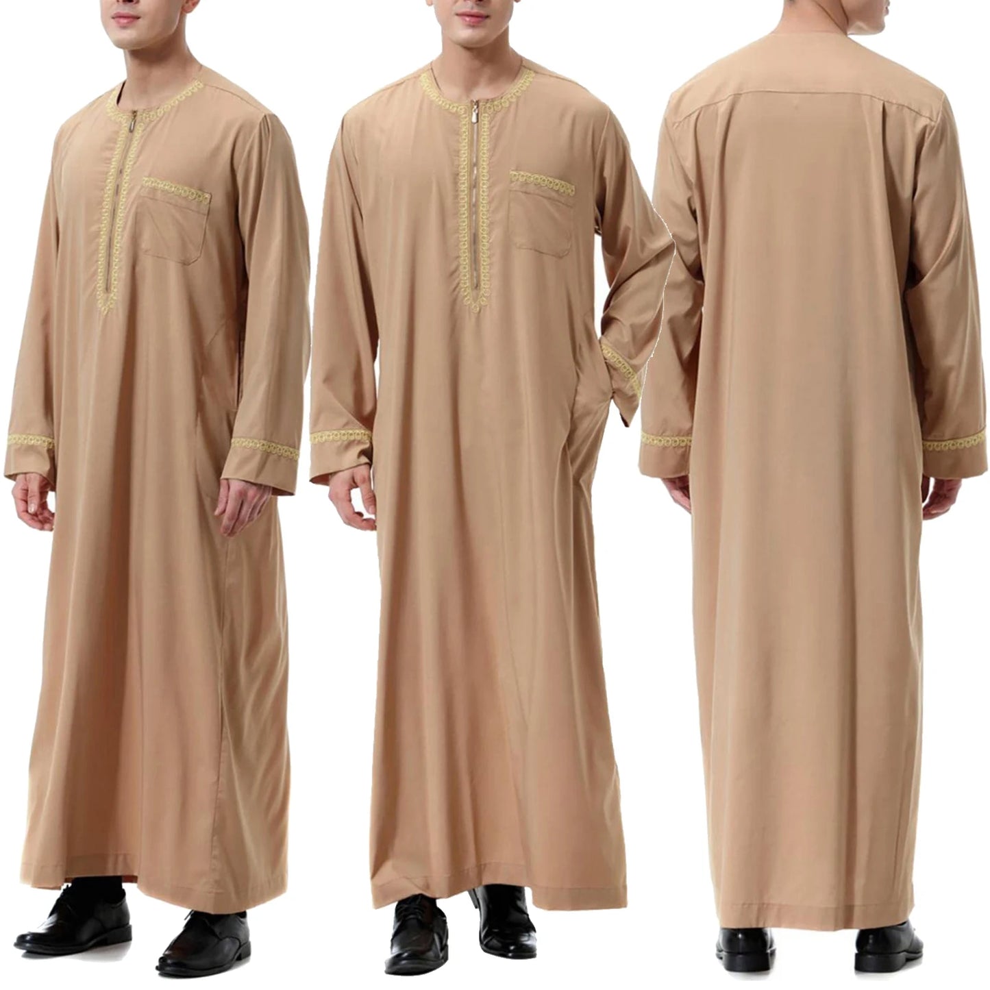 Muslim Men Jubba Thobe Print Zipper Kimono Long Robe Saudi Islamic Musulman Wear Clothing Abaya Caftan Islam Dubai Arab Dress