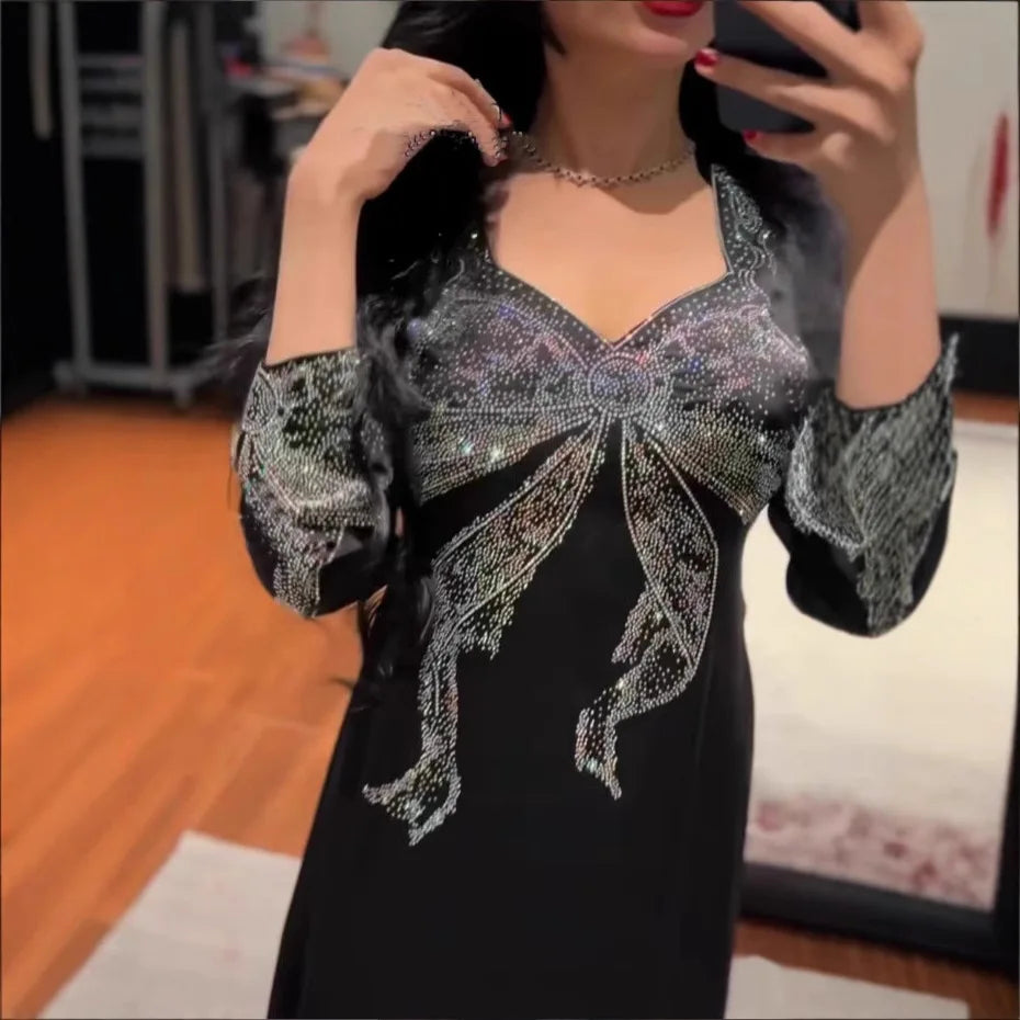 Muslim Long Dress for Women Party Abaya Vestidos Diamonds Ramadan Morocco Dubai 2025 Abayas Kaftan Islam Arab Robe Jalabiya