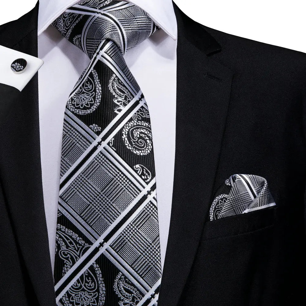 Hi-Tie 63inches Silk Mens Tie Set Extra Long Ties for Men Handkerchief Woven Classic Silk Men's 160cm Necktie Pocket Square Set