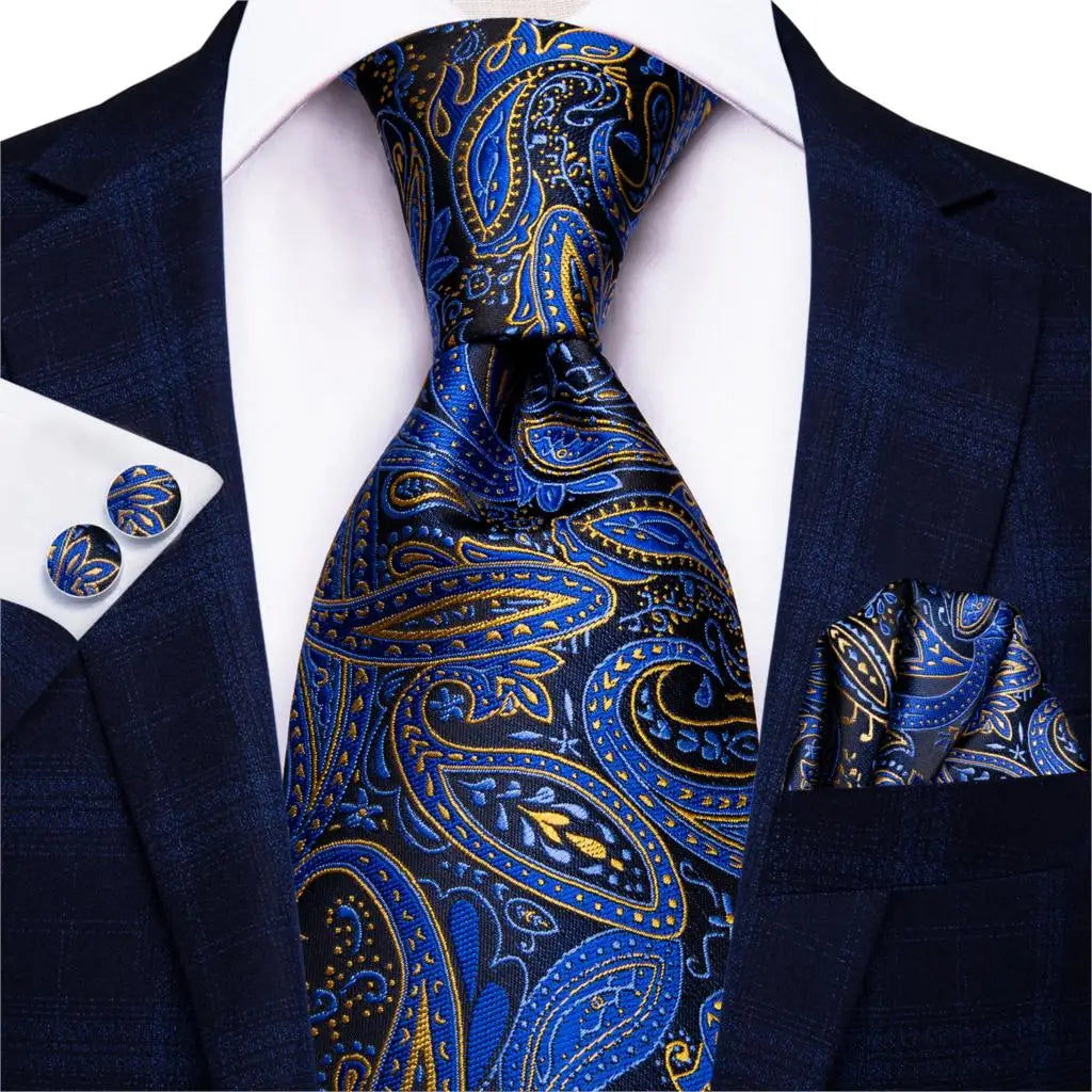 Hi-Tie Blue New Fashion Business Paisley Silk Men's Tie NeckTie 8.5cm Ties for Men Formal Luxury Wedding Quality Gravata