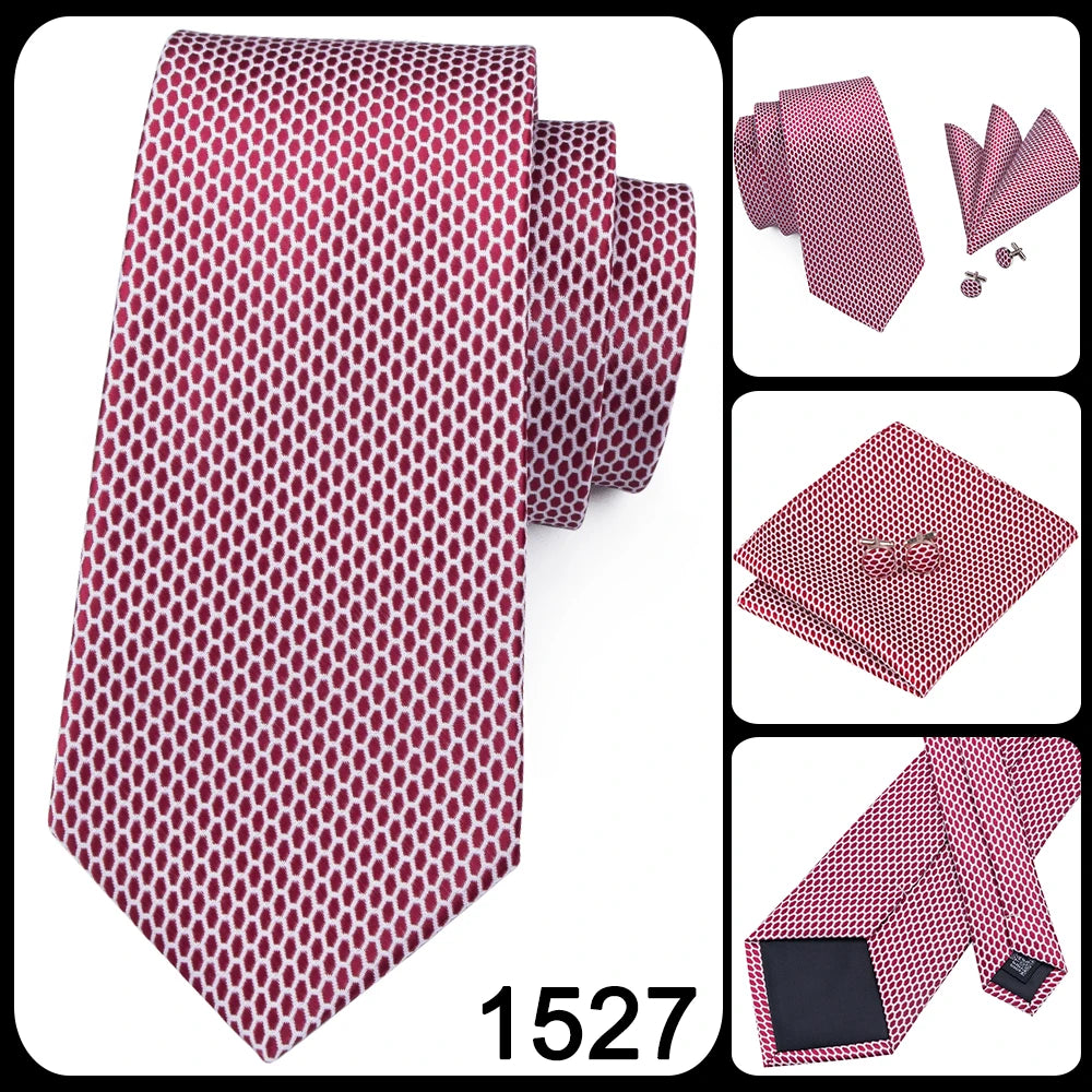 Hi-Tie New Clasic Grey Tie for Men Silk Fabric Jacquard Woven Tie Hanky Cufflinks Set for Men Designer Fashion Silk Ties SN-1466