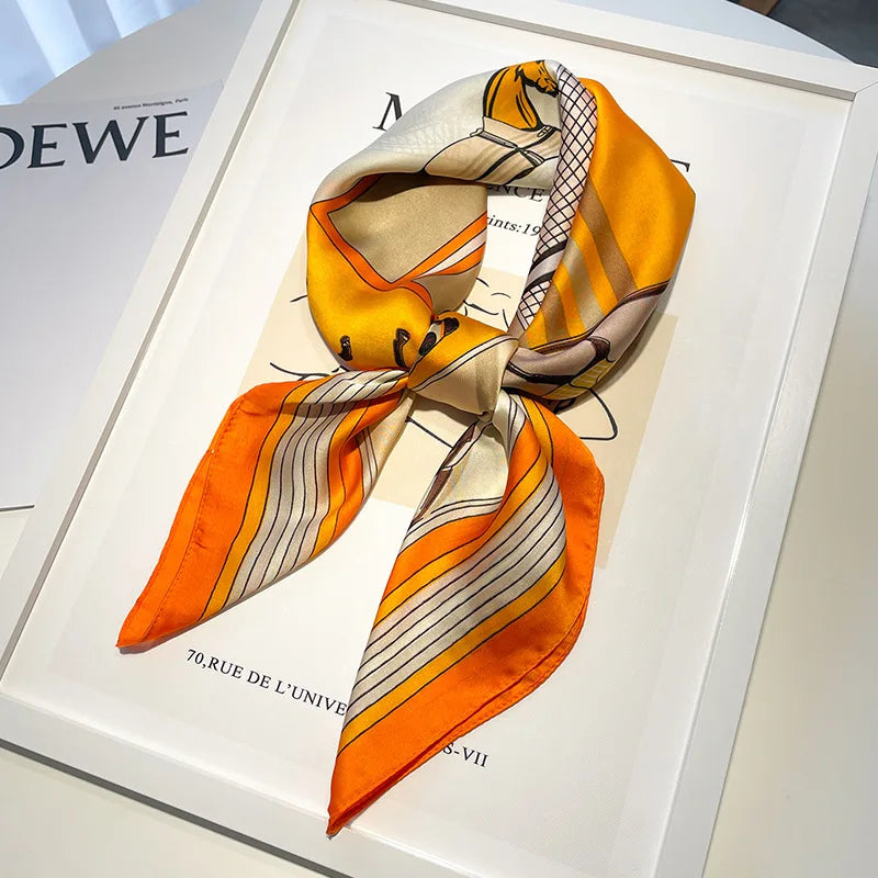 Handkerchiefs Hair Silk Scarf 70*70cm Print Satin Big Square Silk Scarves Shawls For Women Luxury Brand Designer Hijab Headband