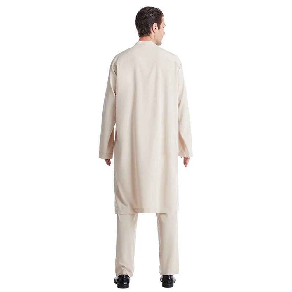 Men Jubba Thobe Muslim Two Pieces Set For Male Pakistan Dubai Saudi Abaya Prayer Islamic Clothing Worship Suit Arabic Ramadan
