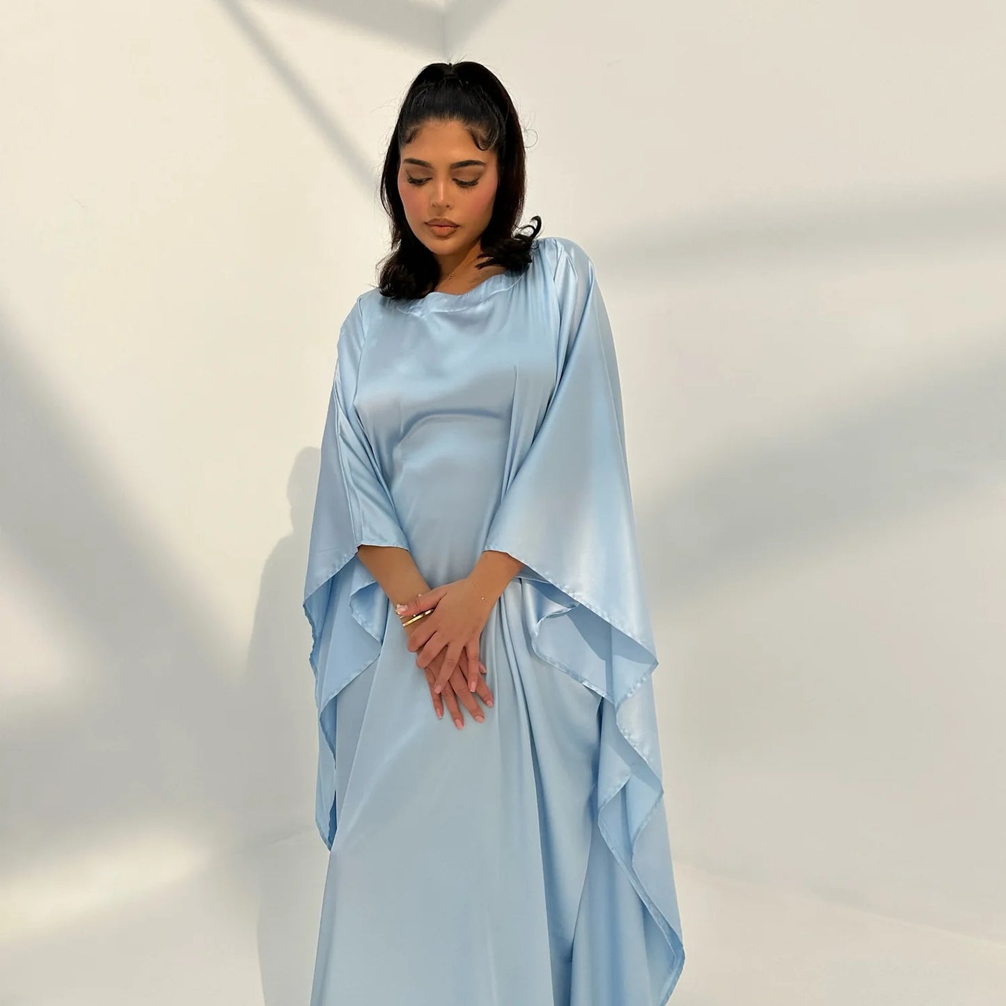 Eid Modest Bat Sleeve Muslim Party Dress for Women Ramadan Abaya Long Dress Kaftan Vestidos Largos Dubai Robe Jalabiya 2024