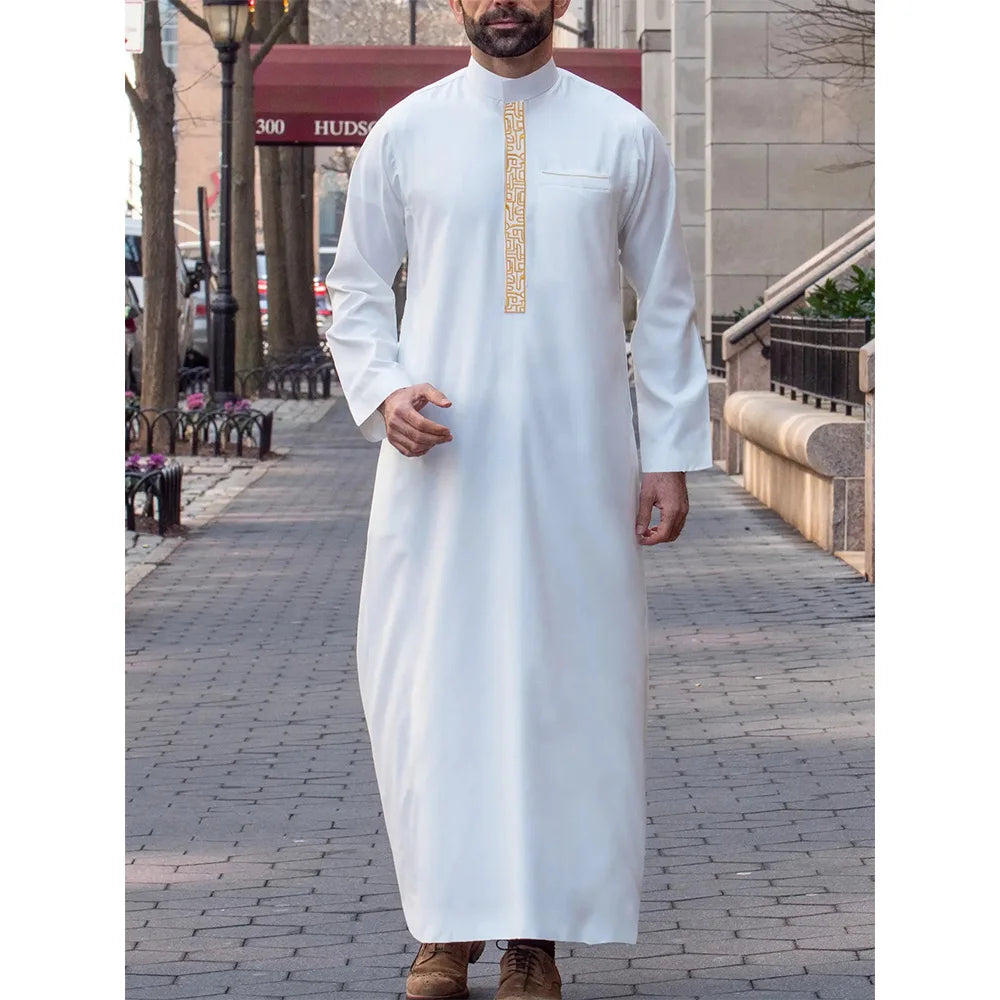 Motorcycle Brother Style, Muslim Men's Robe, Elegant Retro Embroidered Robe, Casual Loose Long Sleeve, Eid al Fitr Men's Robe