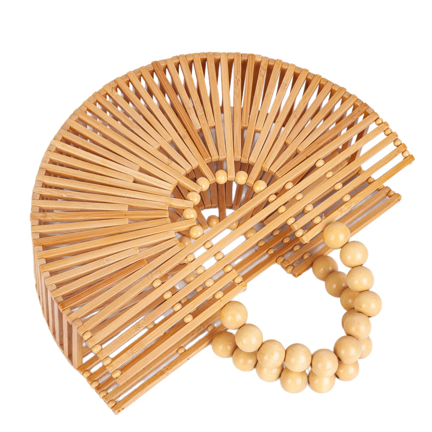 Handmade Fashion Bamboo Handbag Pearl Handle Design Elegant Women Hollow Out Beach Bag Vacation Women Straw Bag Female Bags