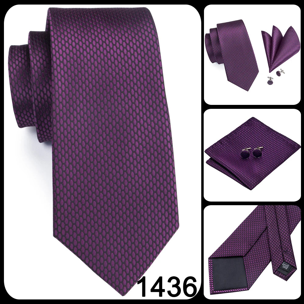 Hi-Tie New Clasic Grey Tie for Men Silk Fabric Jacquard Woven Tie Hanky Cufflinks Set for Men Designer Fashion Silk Ties SN-1466