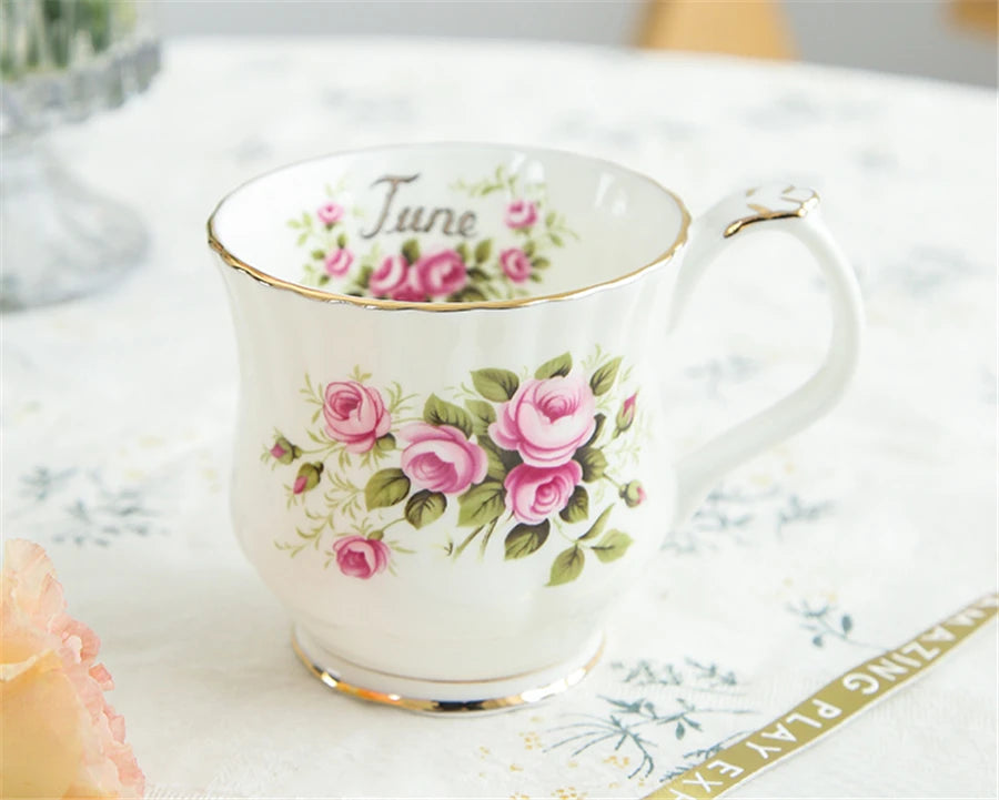 Retro Coffee Mug Ceramic Exquisite Seasonal Flower Printed Couple Cup Bone China Creative Gift Home Drinkware Breakfast Milk Mug