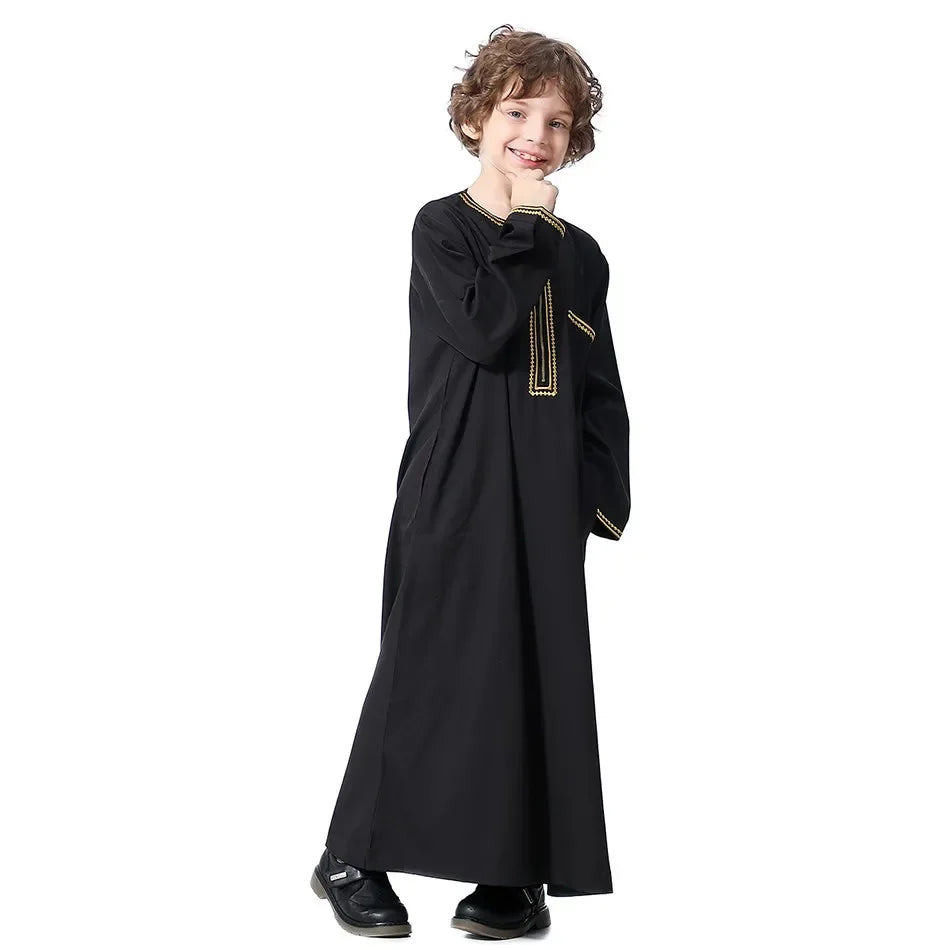 Teenage Boys' Summer Muslim Robe Kids Arab Folk Clothes Boys Solid Color Thobe 5-14 Years National Outfit for Children New