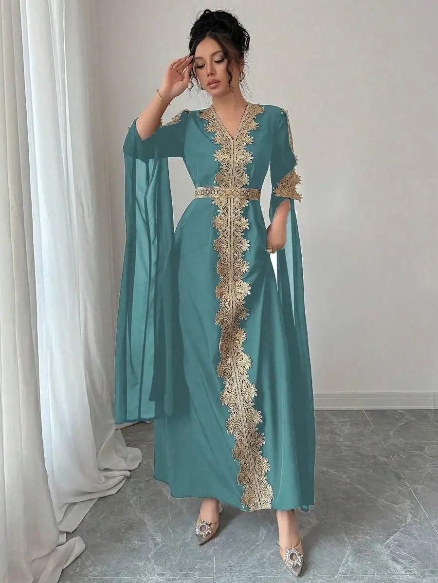Eid Women Party Dress Abaya Split Long Sleeve Muslim Jalabiya Ramadan Solid Vestidos Largos V Neck Dresses Arab Long Robe 2026