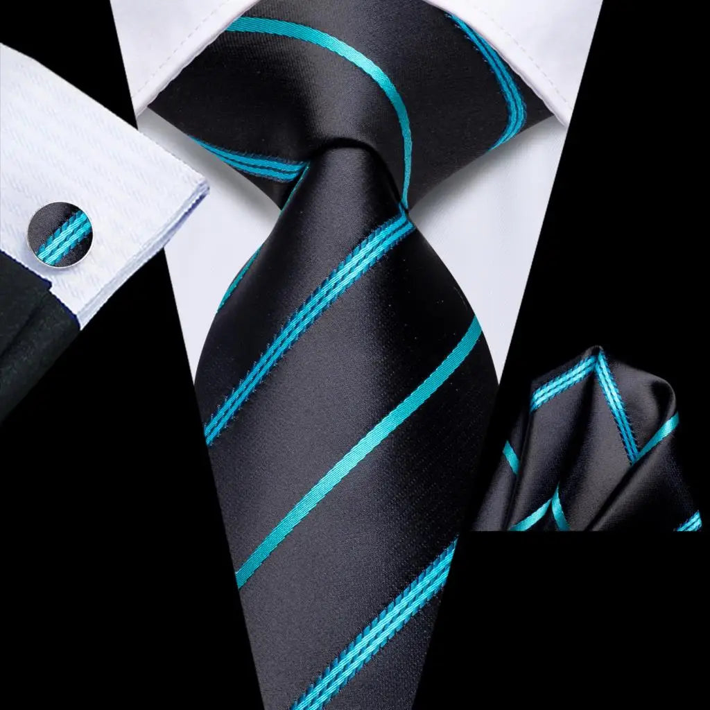 Hi-Tie Teal Green Floral Mens Fashion Necktie Handkerchief Cufflinks for Tuxedo Accessory Classic Silk Luxury Tie for Man Gift
